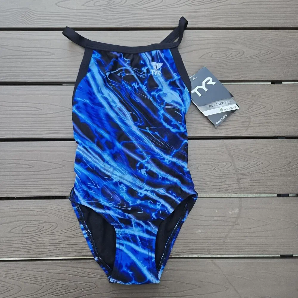 TYR DuraFast Elite Nexus Diamondfit 1 Pc Swim Blue Youth Girl Sz 22 New